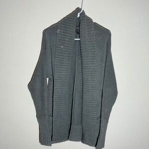 Express Gray Knit Open Front Cardigan Long‎ Sleeve Pockets Cotton Acrylic Medium